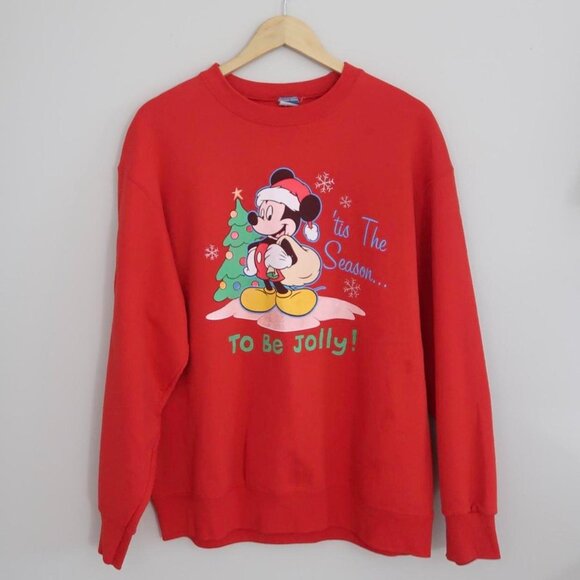Vintage Disney Mickey Mouse Christmas Sweatshirt Red Crewneck – ’Tis the Season - Picture 1 of 2